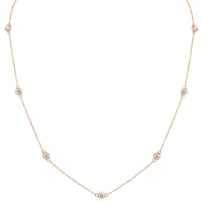 1 1/2 Carat TW Bezel Set Diamond Station Necklace in 14K Rose Gold