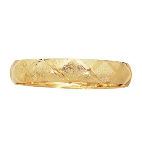 10k Yellow Gold High Polished Flex And Diamond Pattern Bangle Bracelet, 7