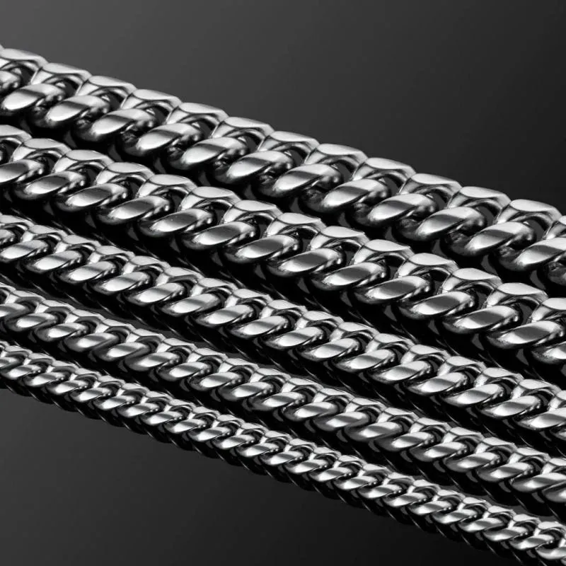 10mm 316L Stainless Steel Cuban Link Chain in White Gold