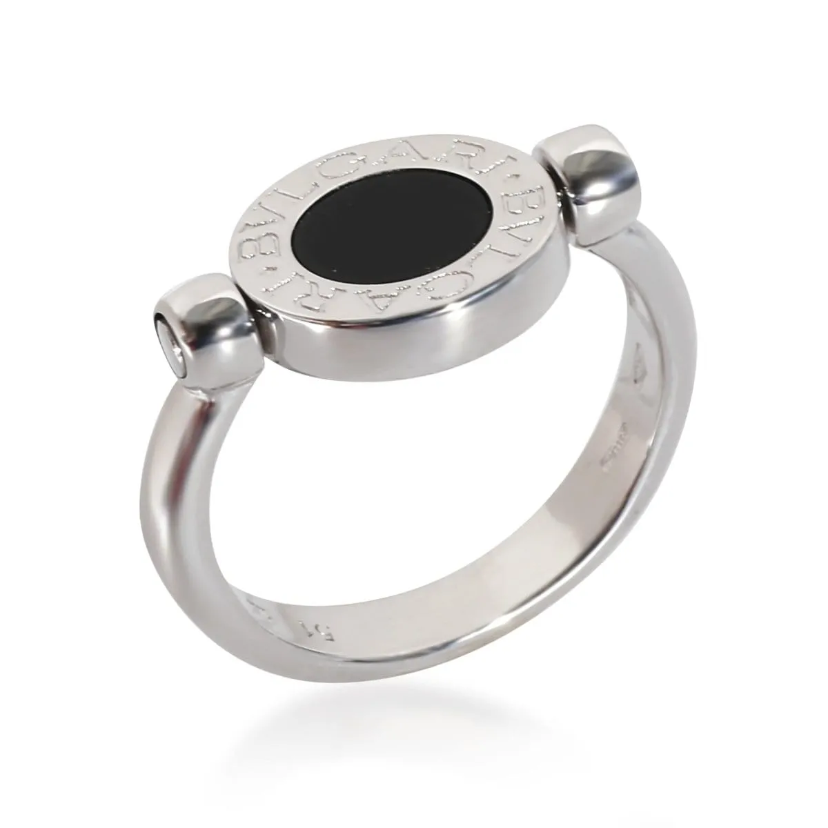 135256, BVLGARI Bvlgari Bvlgari Onyx Diamond Ring in 18 KT White Gold Black 0.14, Size 51