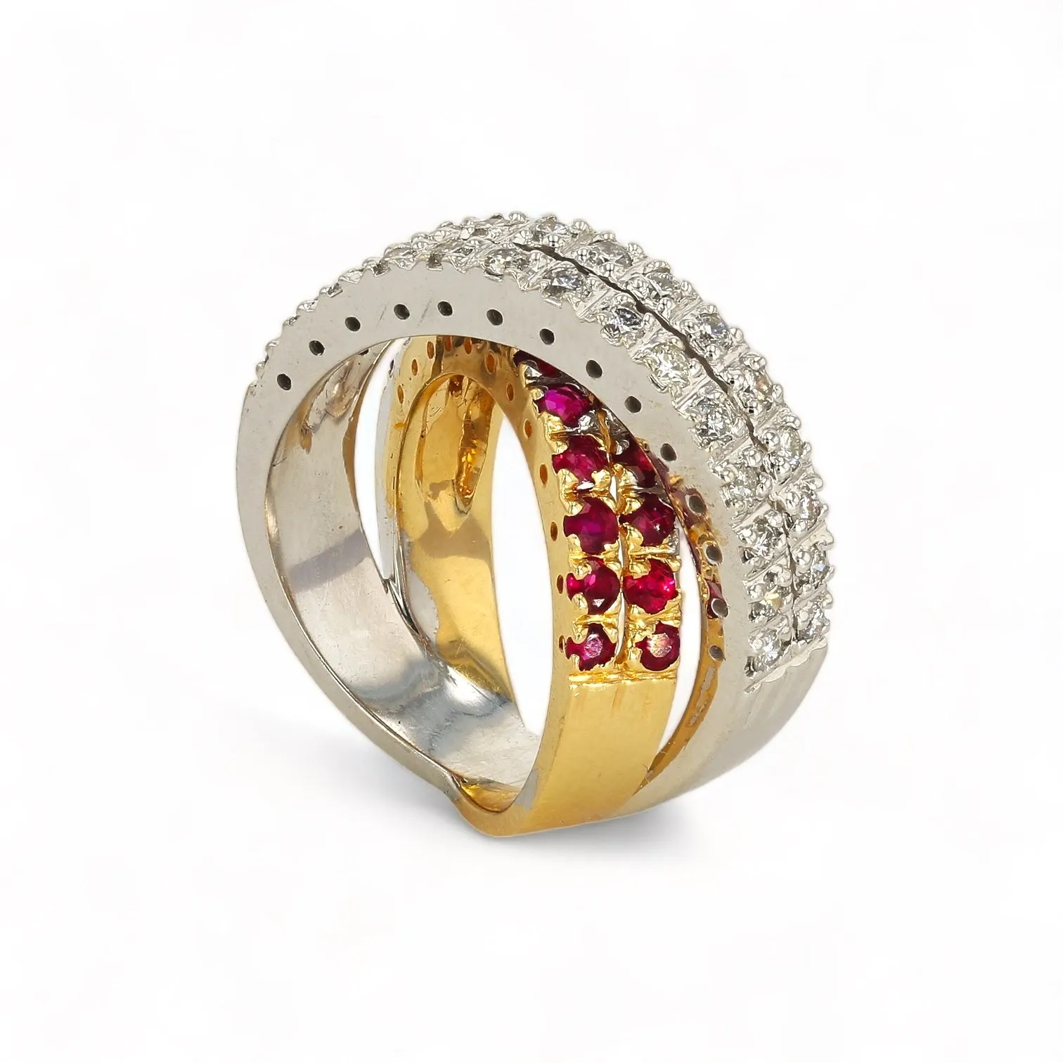 14K gold bypass yellow and white stunning diamonds and ruby  ring-28012