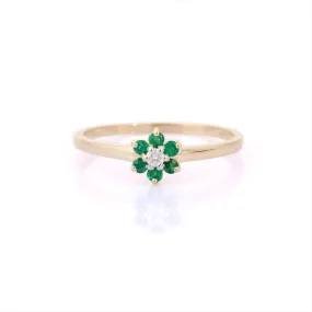 14K Gold Emerald & Diamond Flower Ring