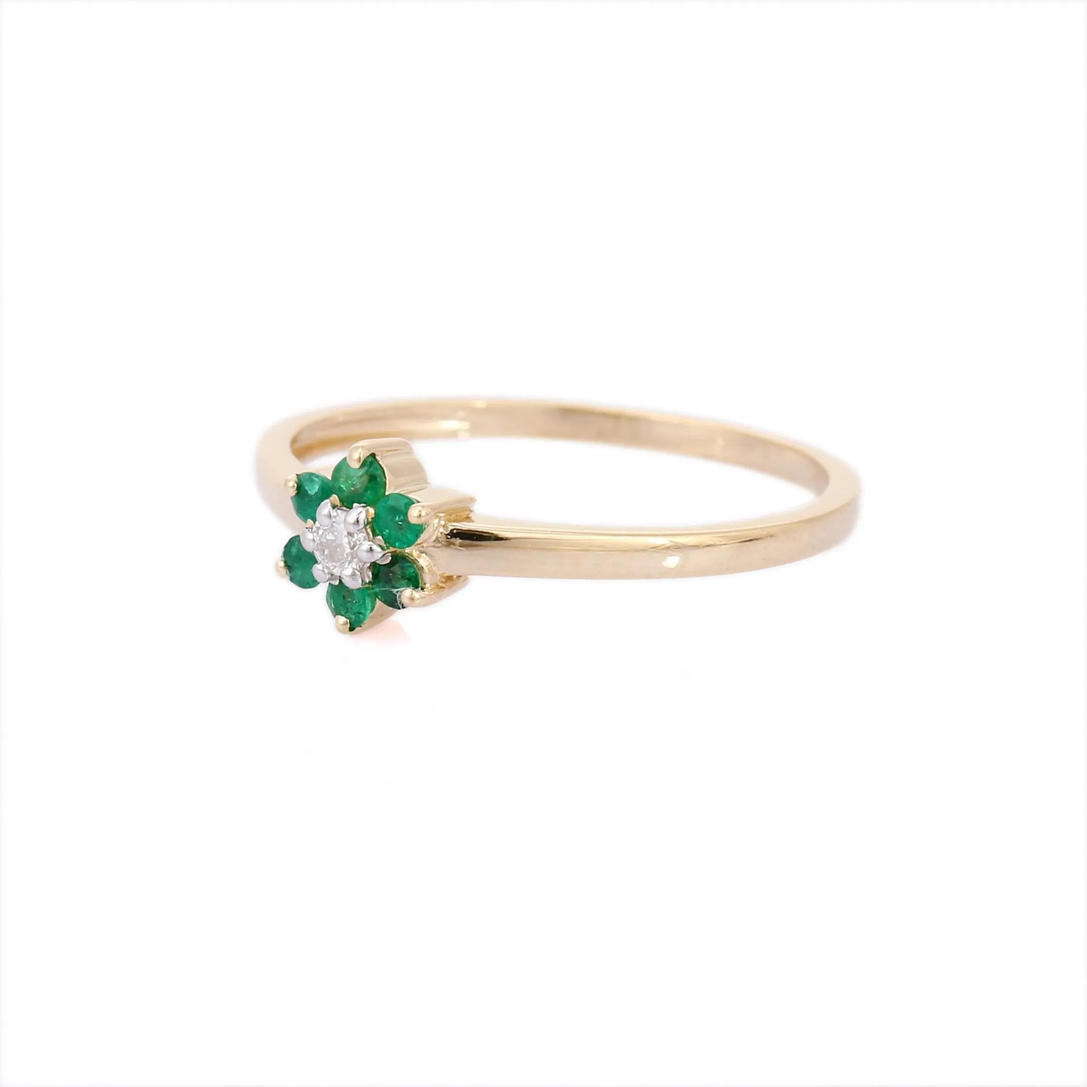 14K Gold Emerald & Diamond Flower Ring