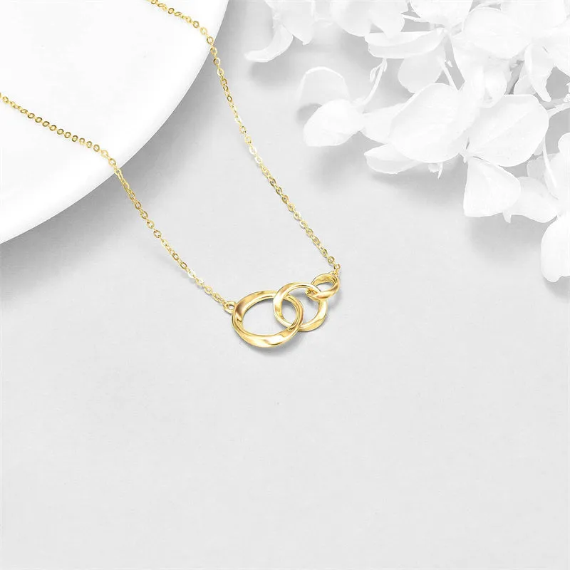 14K Real Gold Interlocking Circle Necklace for Women, Solid Gold Three Circle Necklace Generation Necklace, Three Sister Necklace