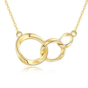 14K Real Gold Interlocking Circle Necklace for Women, Solid Gold Three Circle Necklace Generation Necklace, Three Sister Necklace