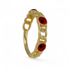 14K Yellow gold red eye link ring-227128