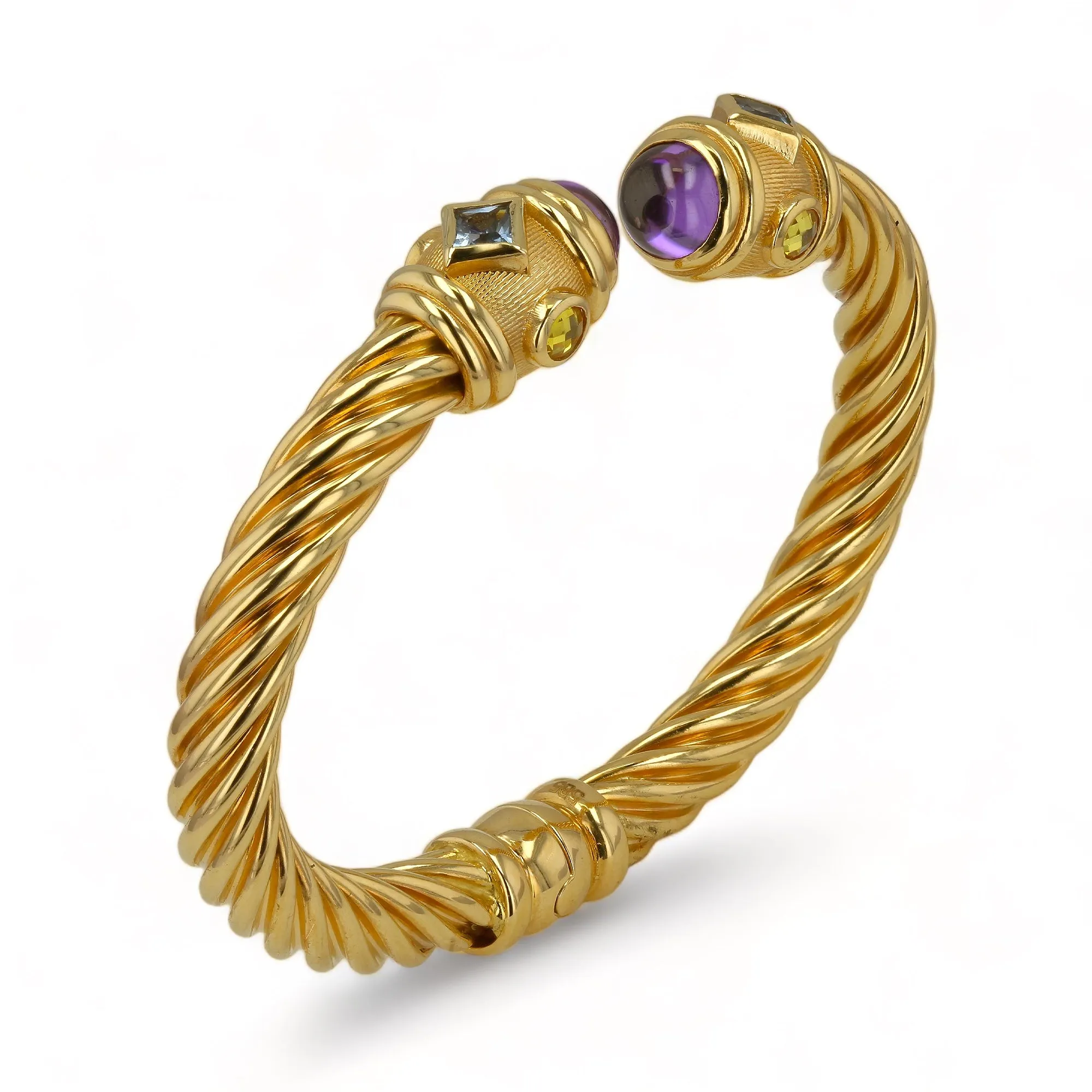 14K Yellow gold twist bangle amethyst cabochons-315453