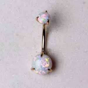 14Kt. Yellow Gold Navel Ring with Prong Set White Synthetic Opal