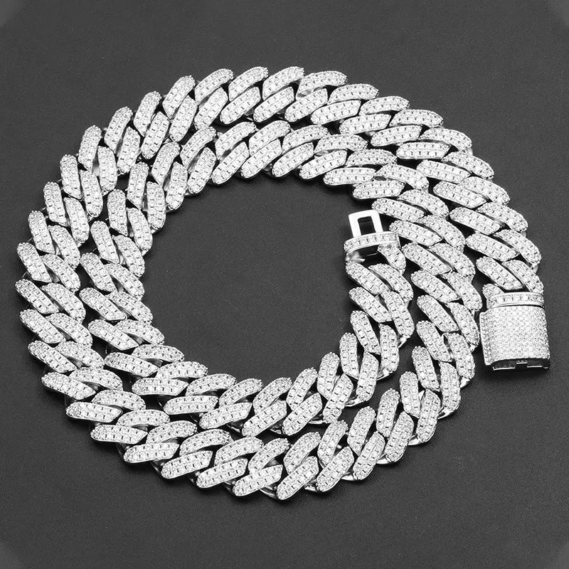 14mm Sterling Silver S925 Full Moissanite Cuban Chain