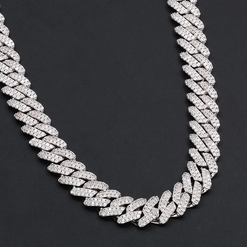 14mm Sterling Silver S925 Full Moissanite Cuban Chain