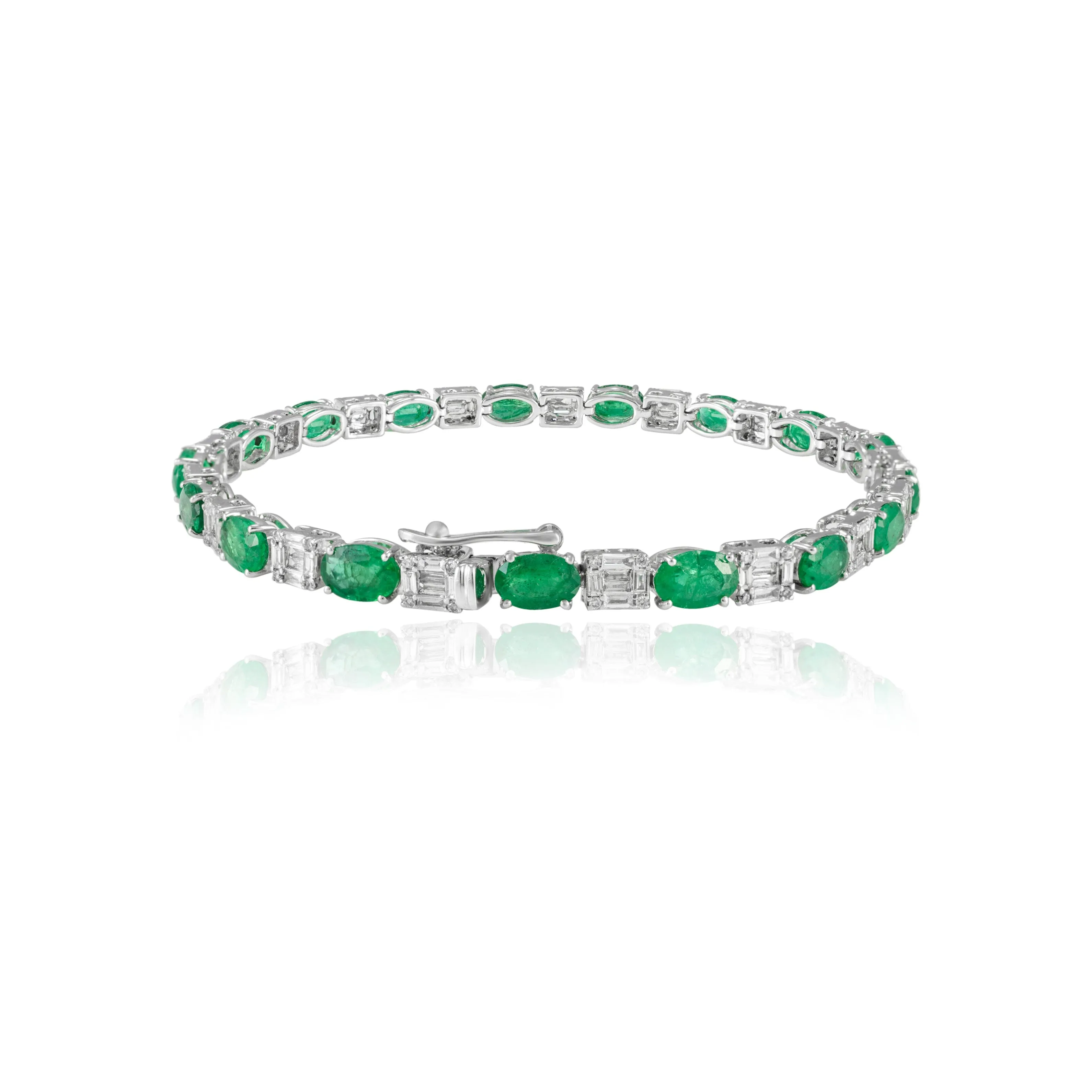 18K Gold Emerald & Diamond Tennis Bracelet