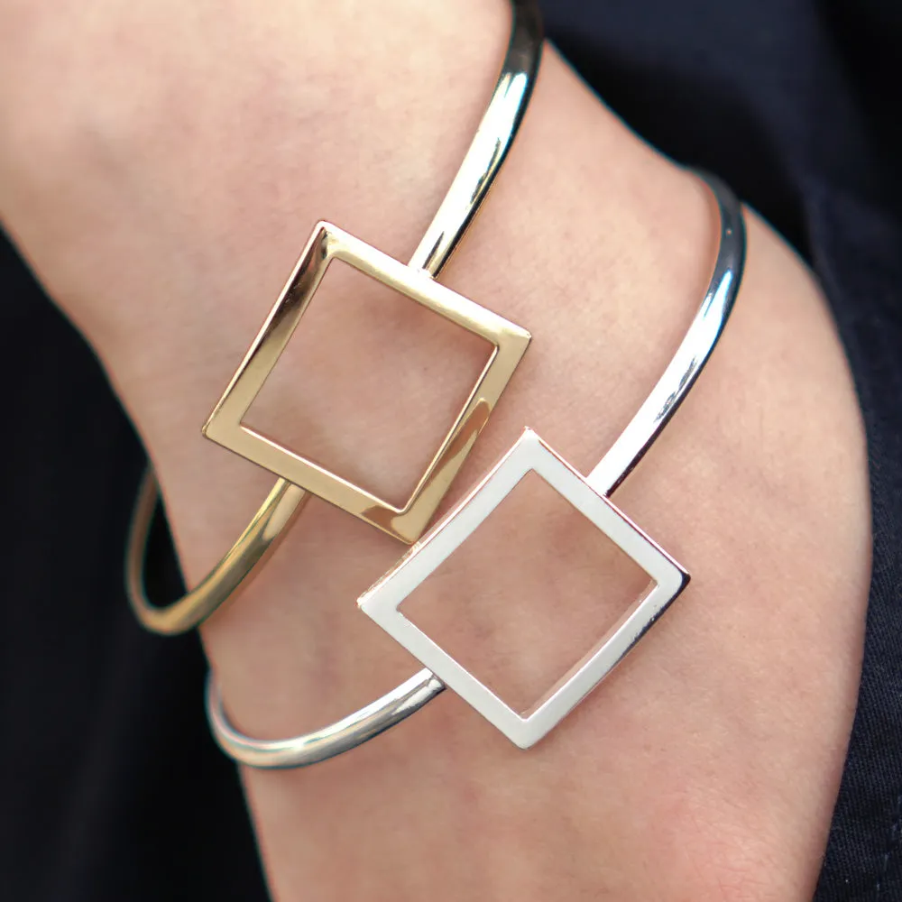 60mm Adjustable open Brass bracelet Bangle bracelet square bracelet women bracelet minimal jewelry plated silver 1pcs