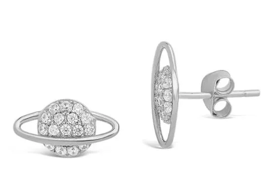 925 Silver CZ Planet Stud Earring