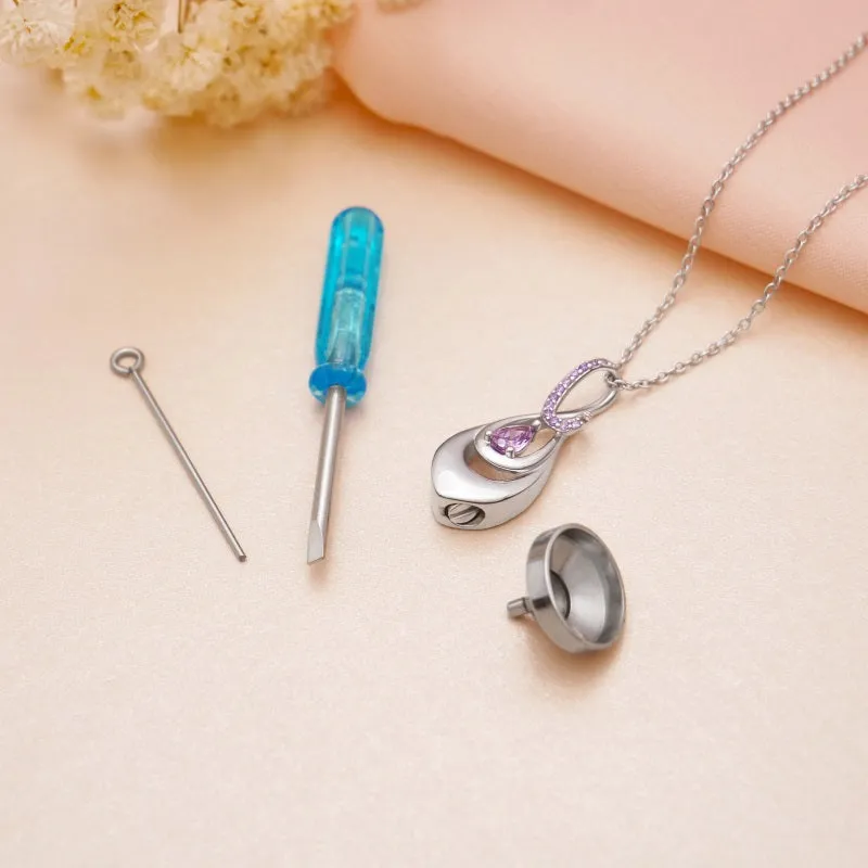 925 Sterling Silver Ash Necklace Crystal Teardrop CZ Keepsake Pendant Infinity Urn Necklace for Ashes Cremation Jewelry