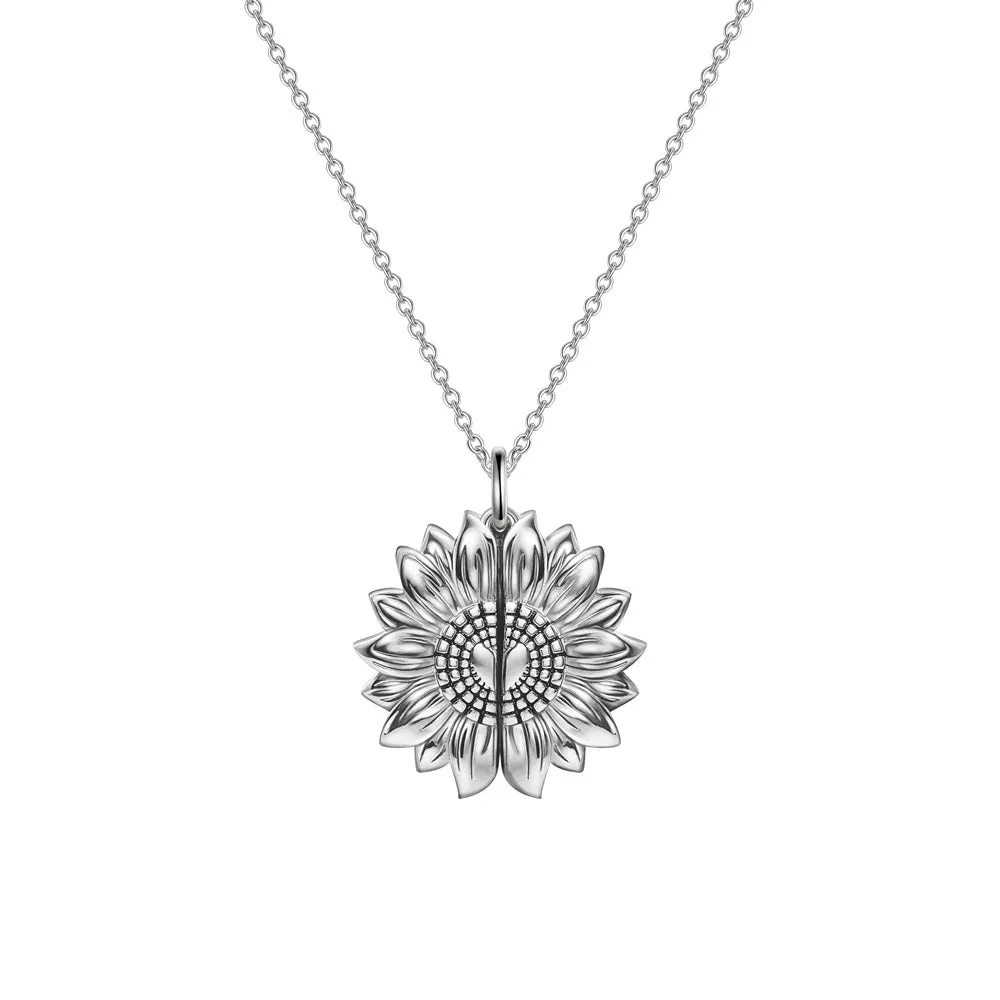 925 Sterling Silver You are My Sunshine Sunflower Photo Necklace for Mom Women Personalized Valentine's Day Gift