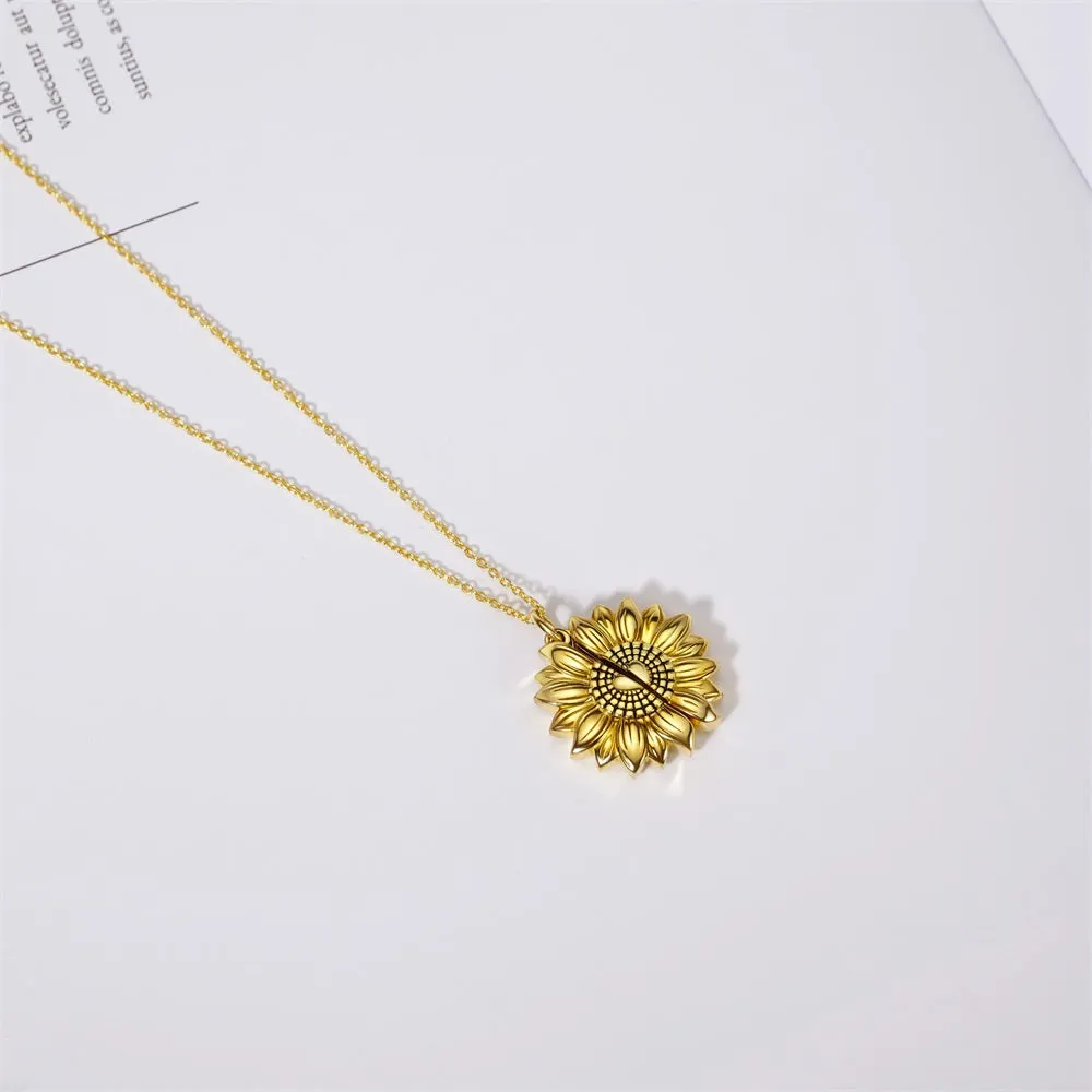 925 Sterling Silver You are My Sunshine Sunflower Photo Necklace for Mom Women Personalized Valentine's Day Gift