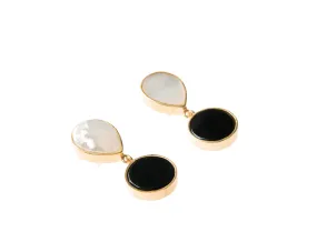 Anya Earrings (Teardrop White Mother-Of-Pearl & Round Black Agate)