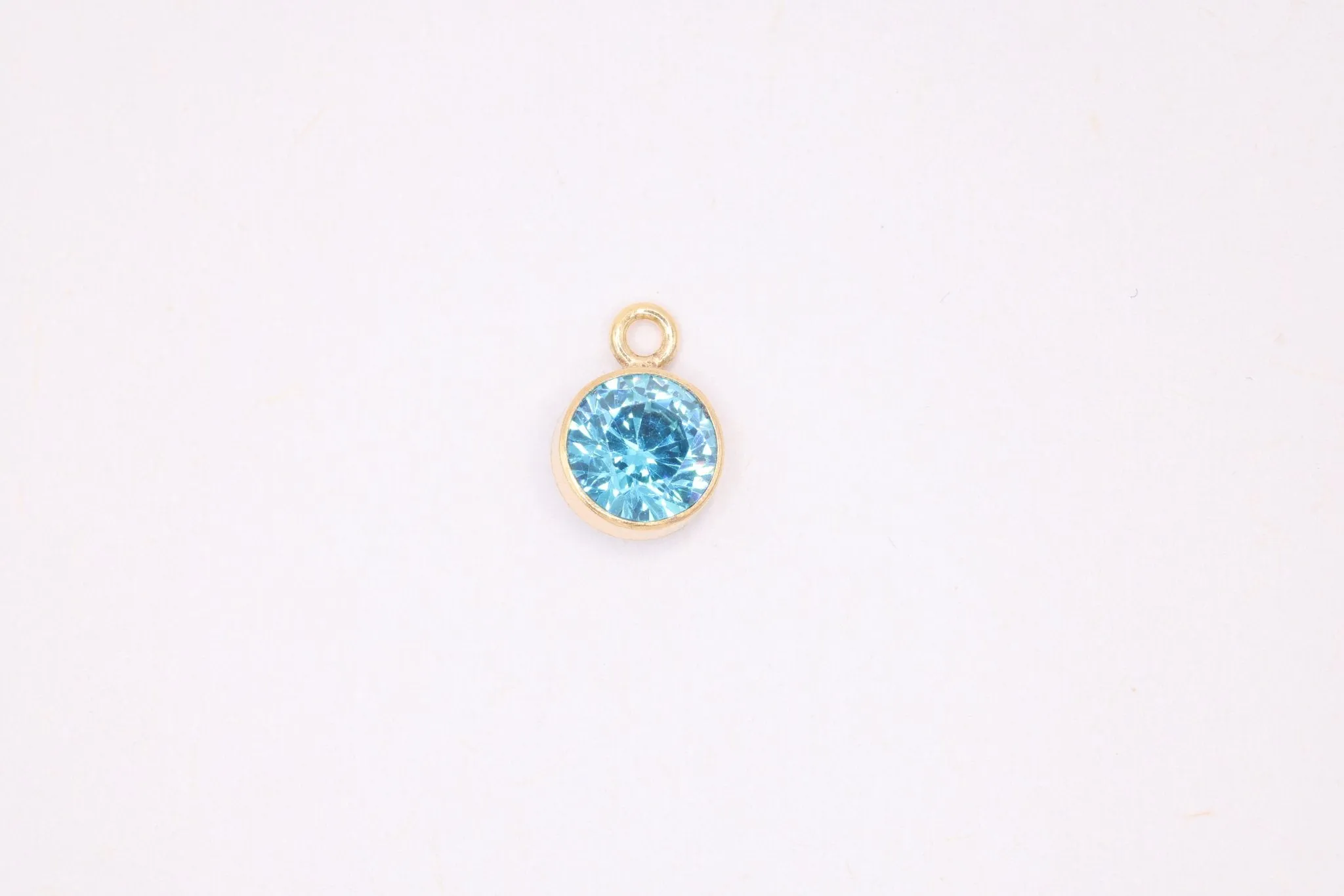 Aquamarine CZ Gold-Filled Wholesale Drop Charm, March Birthstone, Horizontal Bail