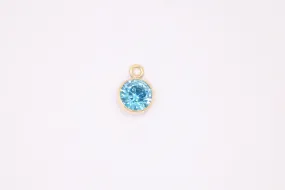 Aquamarine CZ Gold-Filled Wholesale Drop Charm, March Birthstone, Horizontal Bail