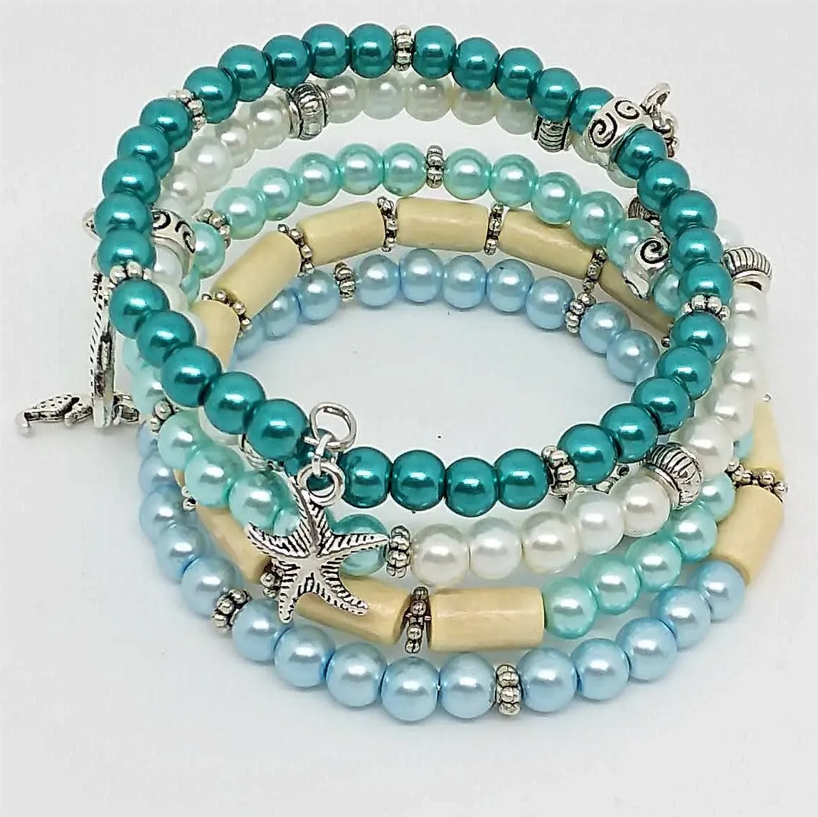 AVBeads Beaded Memory Wire Bracelet Wrap 5Layer Charm Bracelet Beach Charms Handmade