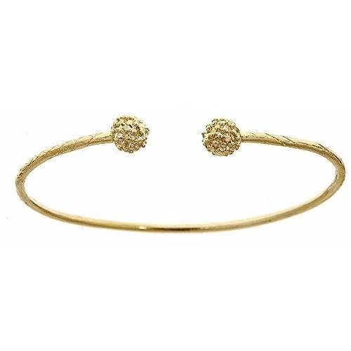 Better Jewelry 10K Yellow Gold West Indian Bangle w. Textured Ball Ends