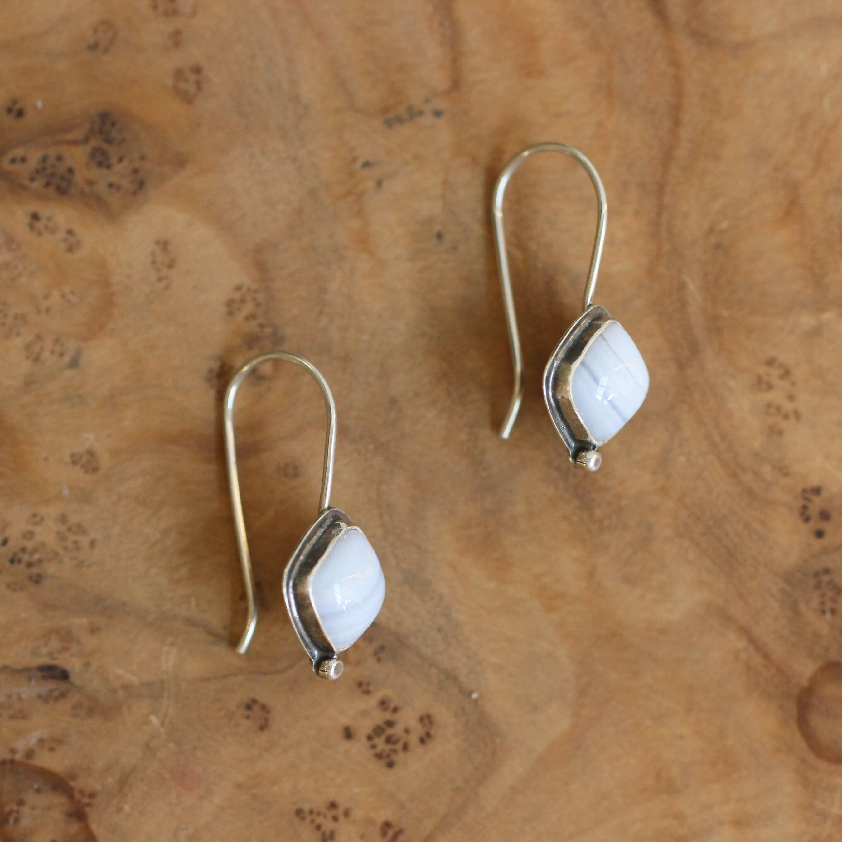 Blue Lace Agate - Sterling Silver Stella Earrings - Silversmith Earrings - Periwinkle Blue