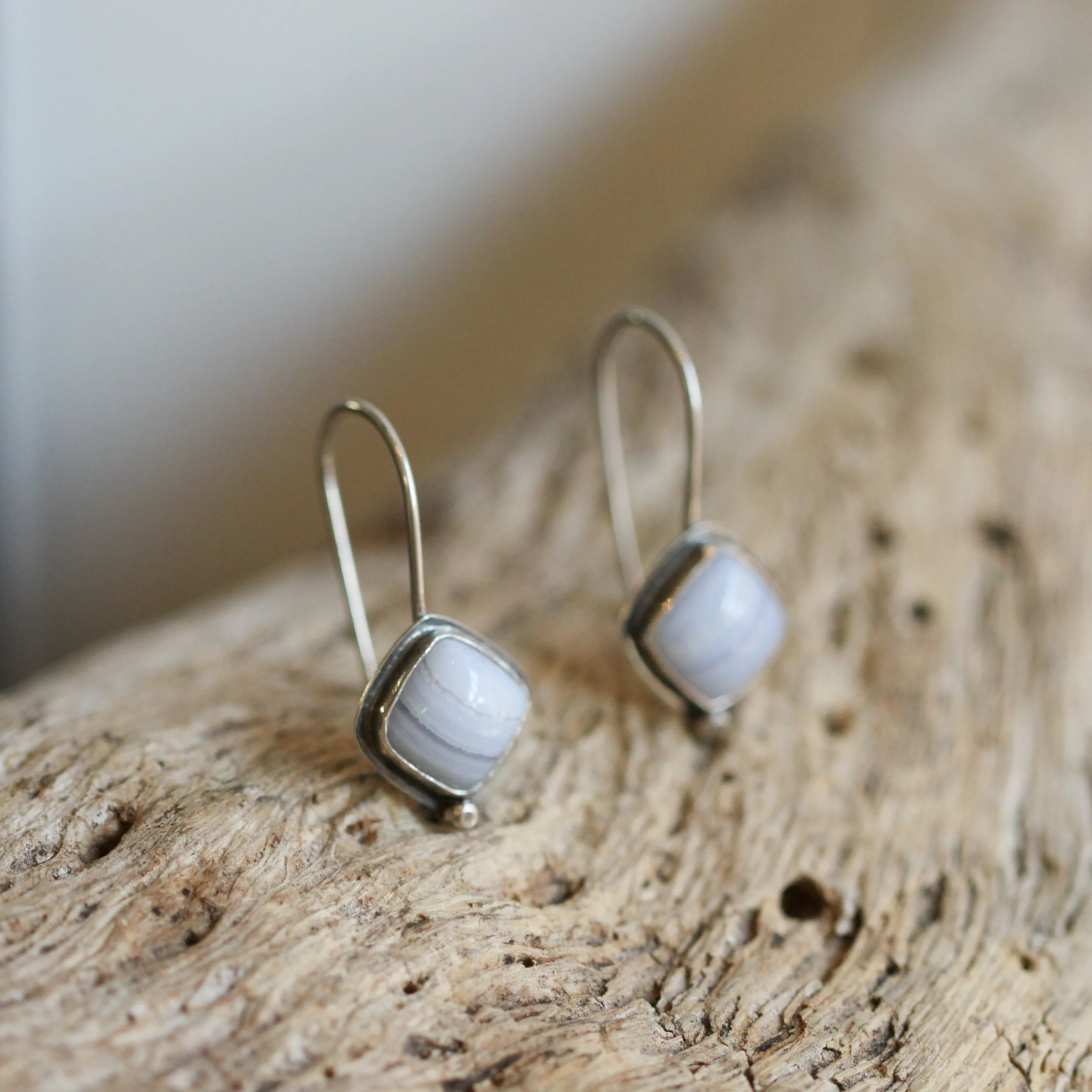 Blue Lace Agate - Sterling Silver Stella Earrings - Silversmith Earrings - Periwinkle Blue