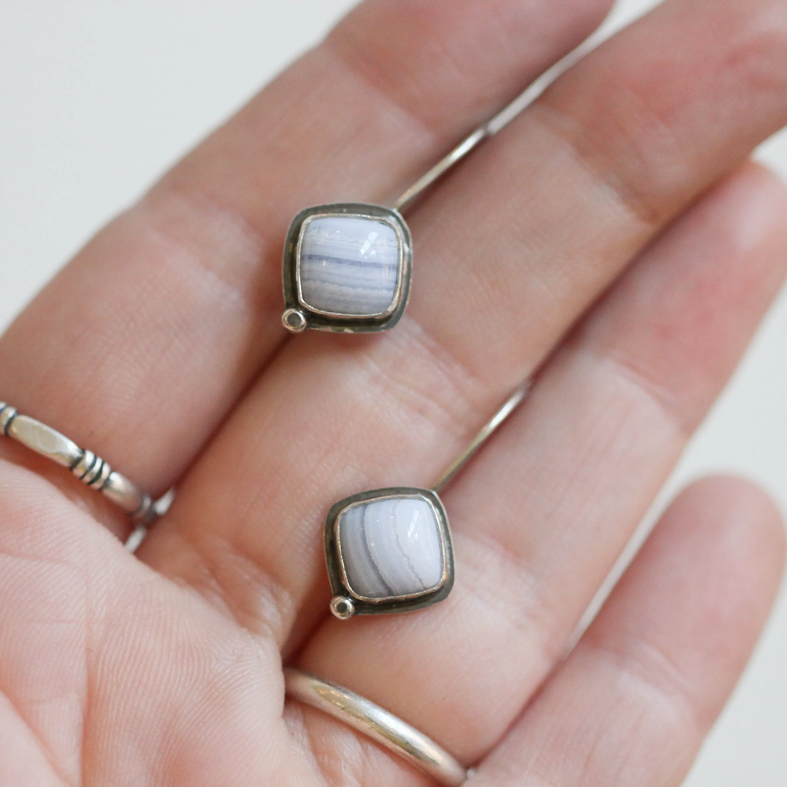 Blue Lace Agate - Sterling Silver Stella Earrings - Silversmith Earrings - Periwinkle Blue