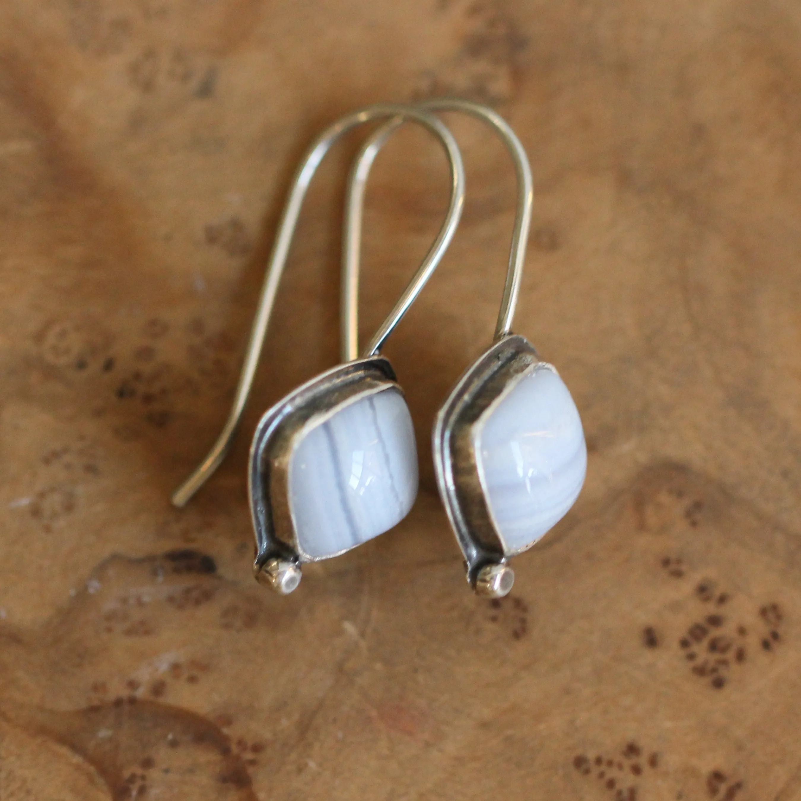 Blue Lace Agate - Sterling Silver Stella Earrings - Silversmith Earrings - Periwinkle Blue