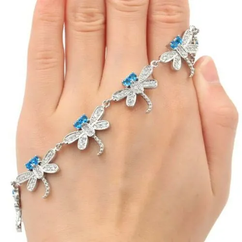 Blue Topaz CZ Dragonfly Tennis Bracelet