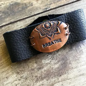 Breathe Deer Leather Copper Bracelet, Inspirational Yoga Mandala Bracelet