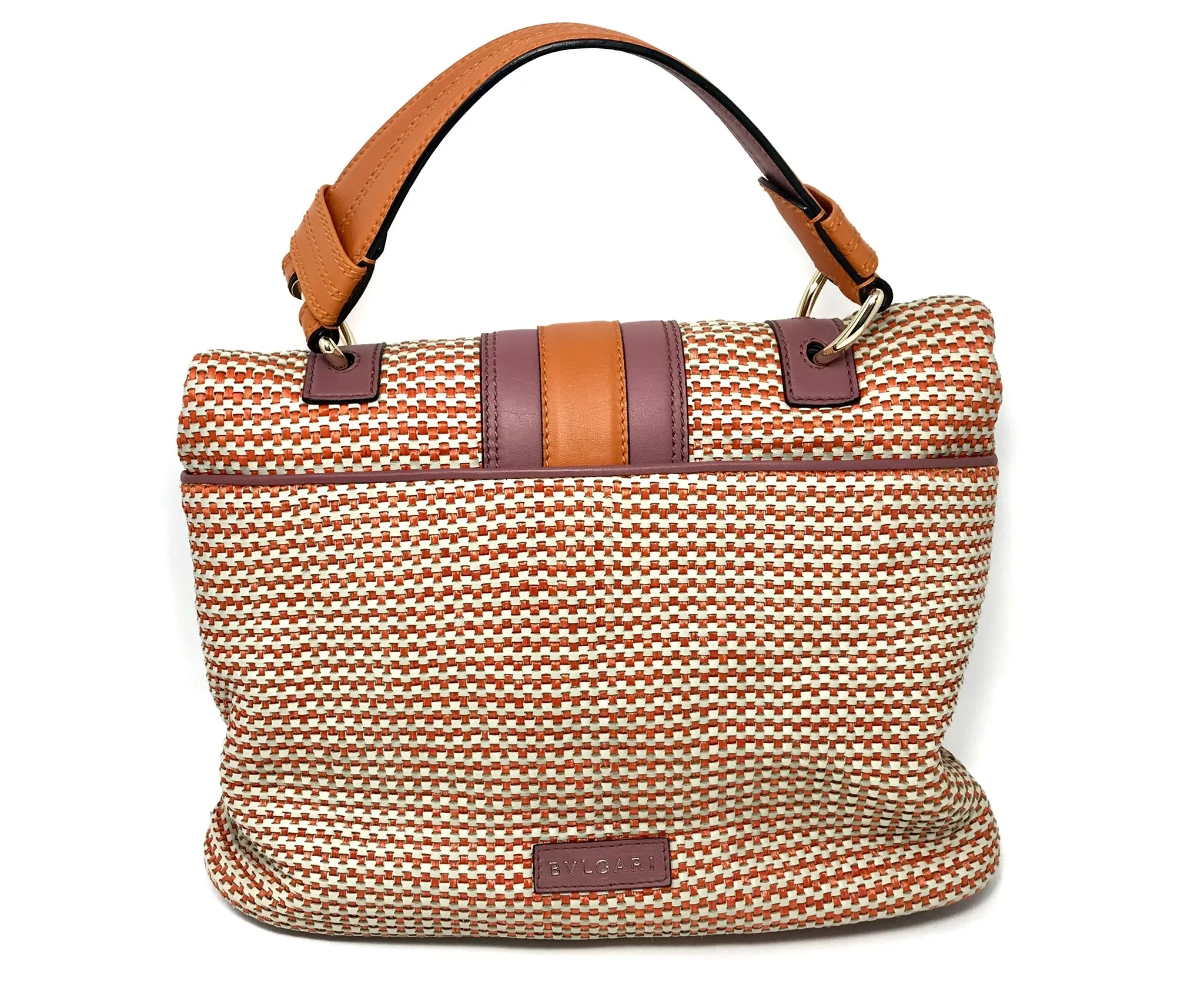 Bvlgari Orange Purple Raffia Leather Leoni Handbag