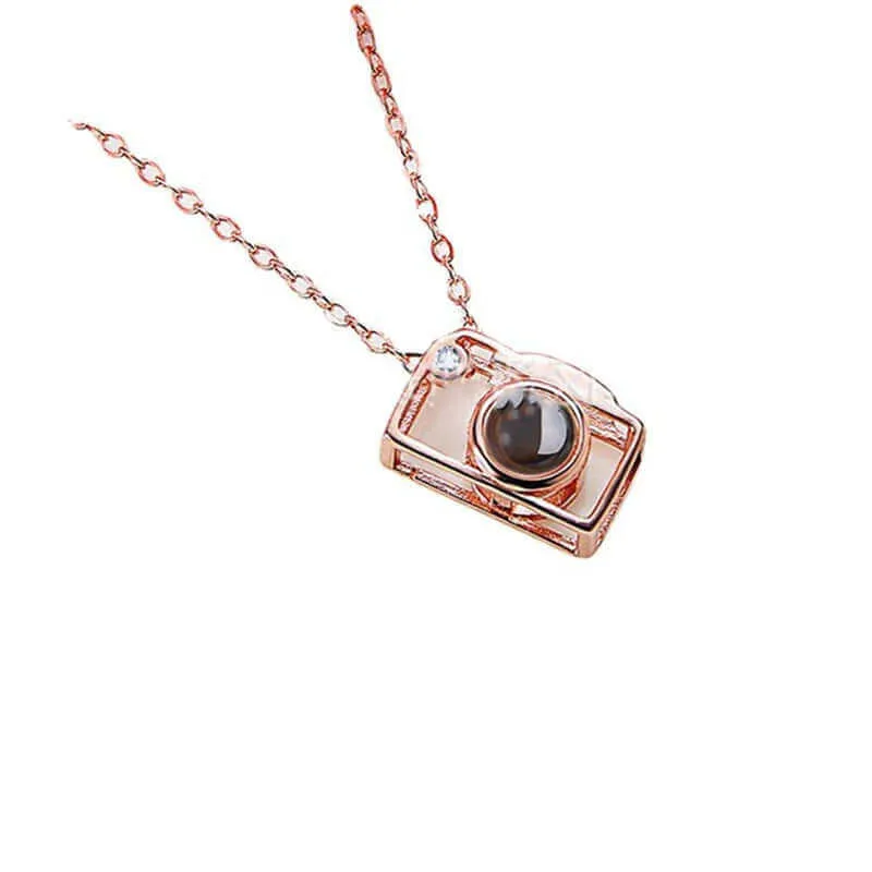 Camera Pattern Personalized  Charm Necklace With Picture Inside