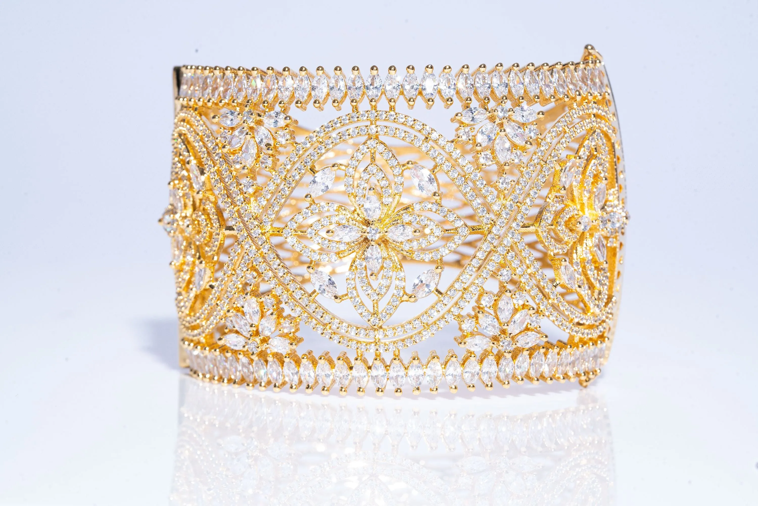 Caprice Statement Cuff Bracelet Yellow Gold By Jaipur Rose Designer Indian Jewelry