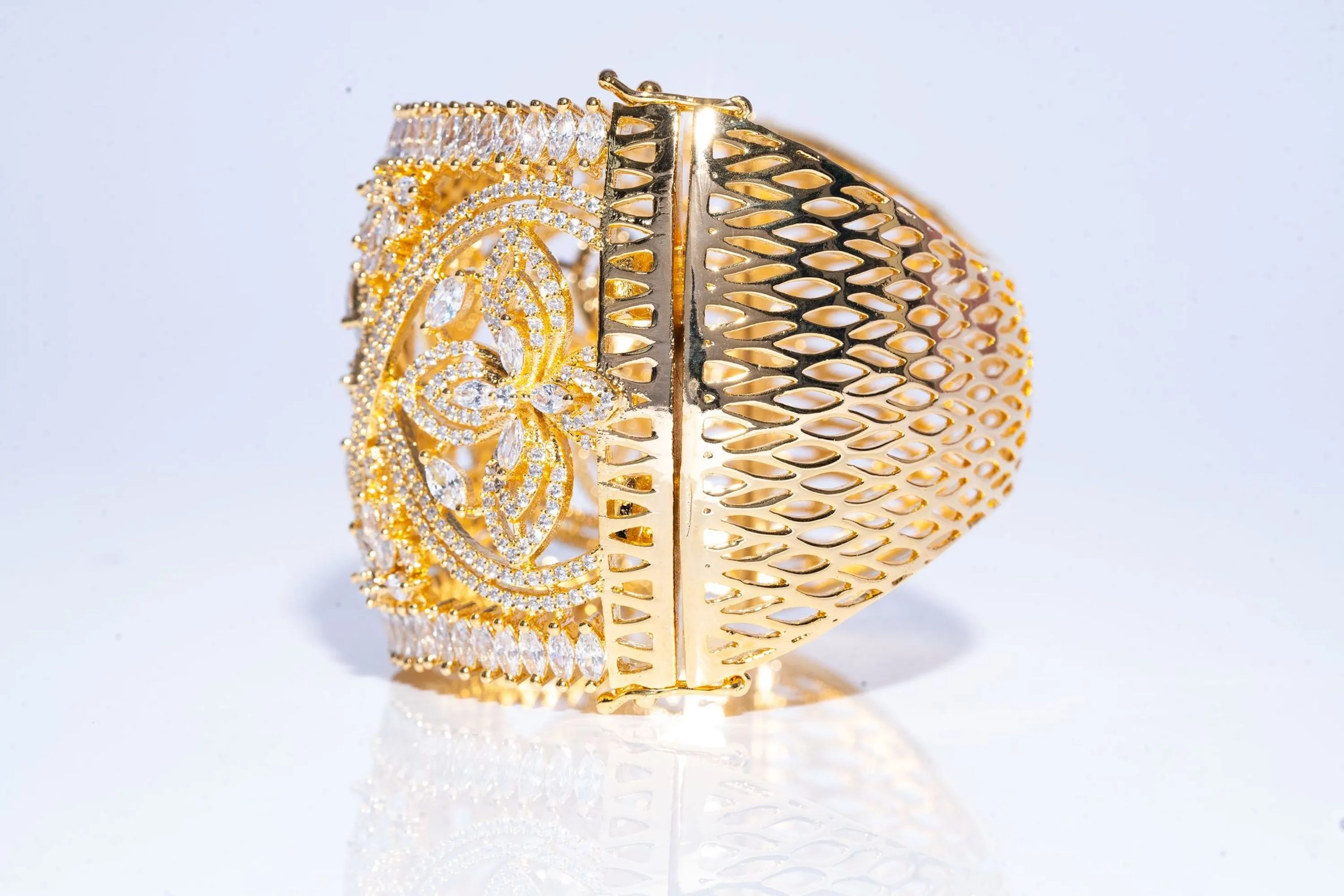 Caprice Statement Cuff Bracelet Yellow Gold By Jaipur Rose Designer Indian Jewelry