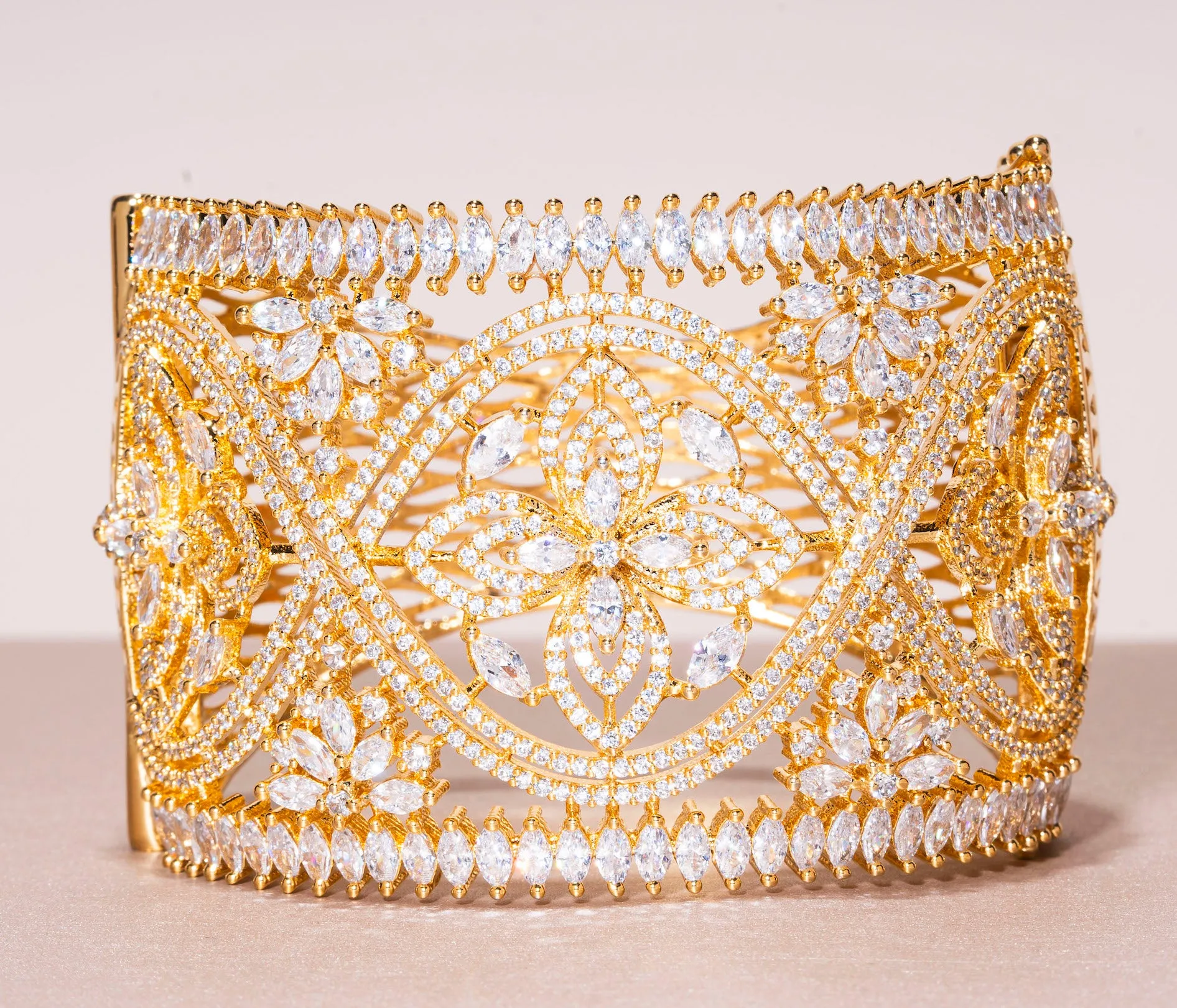 Caprice Statement Cuff Bracelet Yellow Gold By Jaipur Rose Designer Indian Jewelry