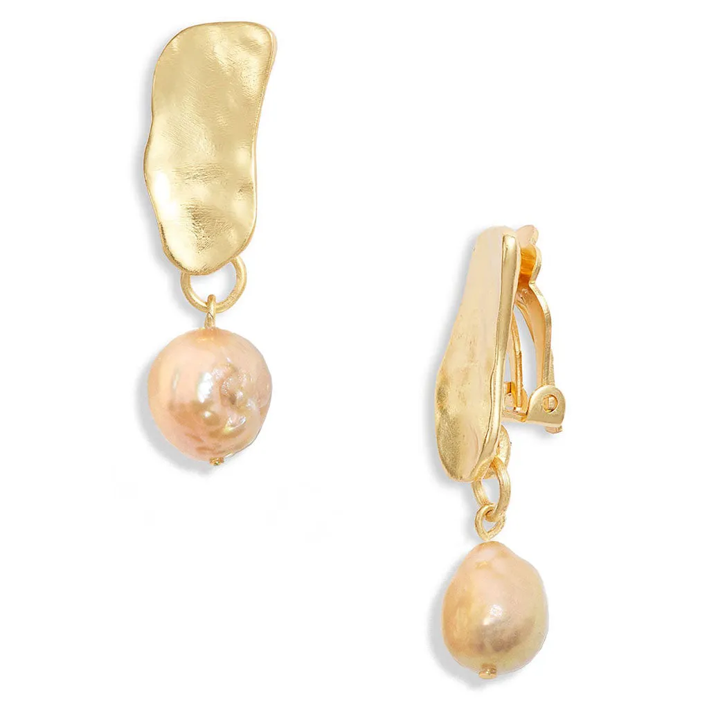 Cobblestone pink pearl drop clip-on earrings