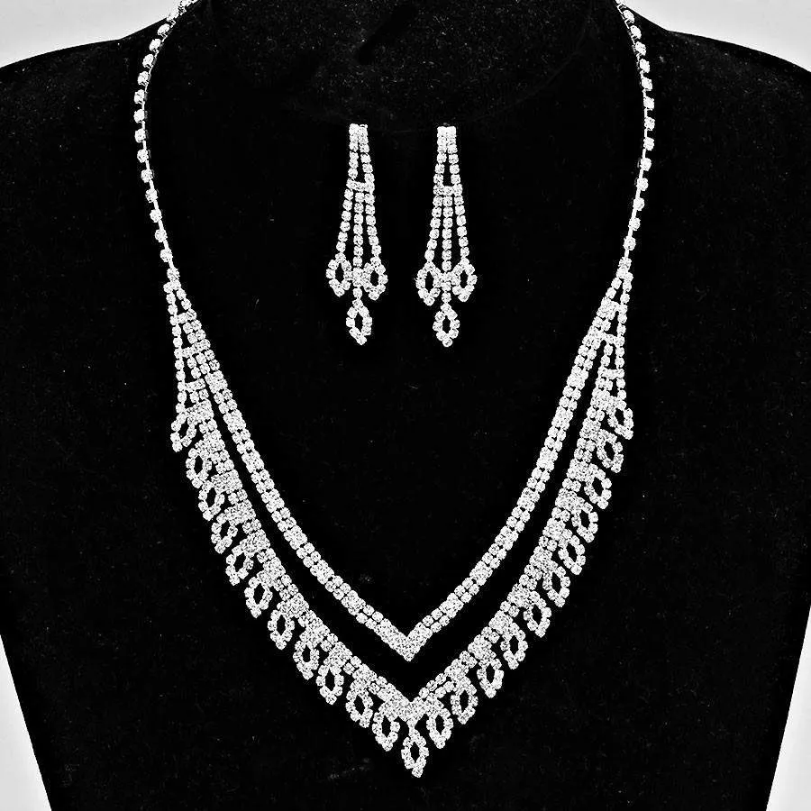 Crystal Rhinestone V Shaped Leaf Style Necklace