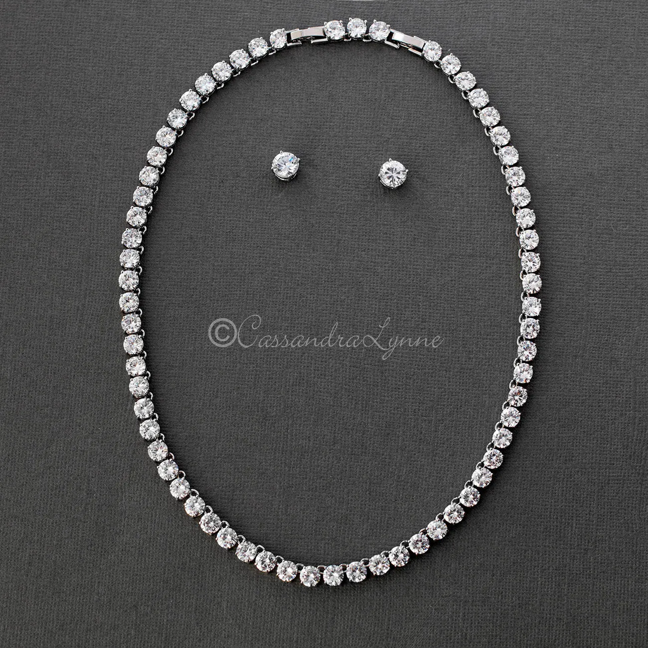 Cubic Zirconia Tennis Necklace and Earrings