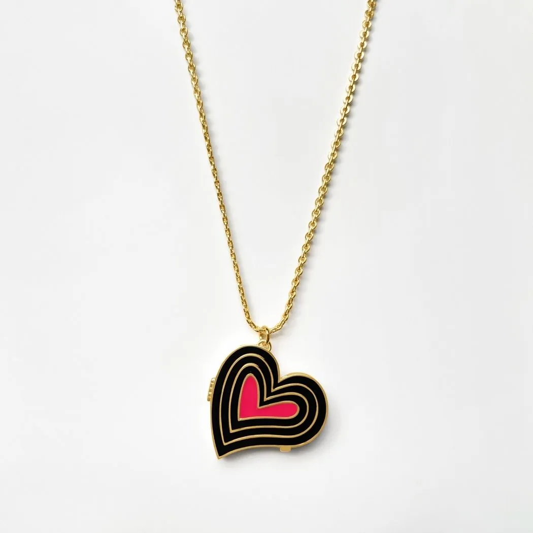 Deco Heart Locket & Signet Ring Gift Set (Onyx & Pink) - Gold