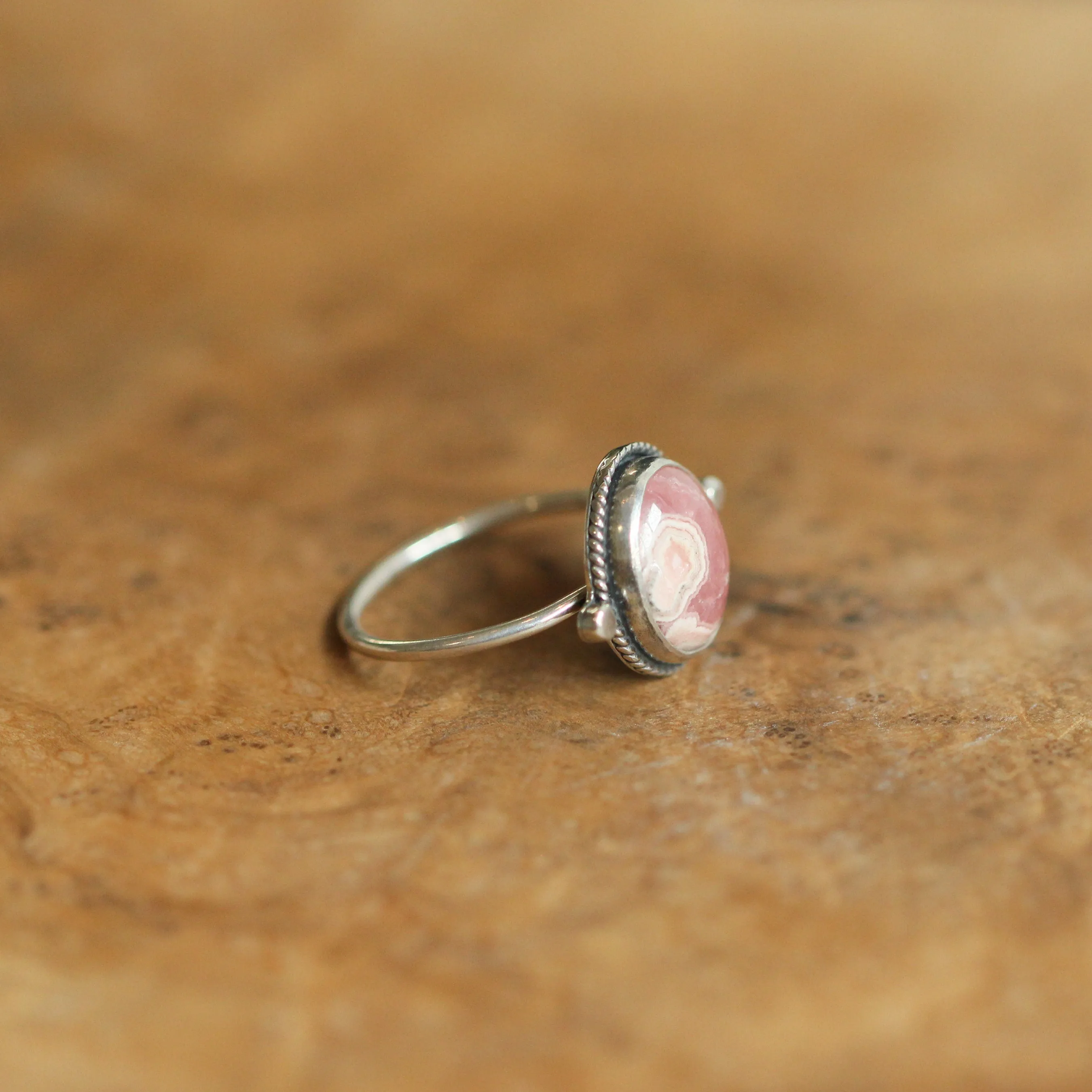 Delica Ring - Rhodochrosite Ring - .925 Sterling Silver Ring - Silversmith Ring - Rhodochrosite Stacker