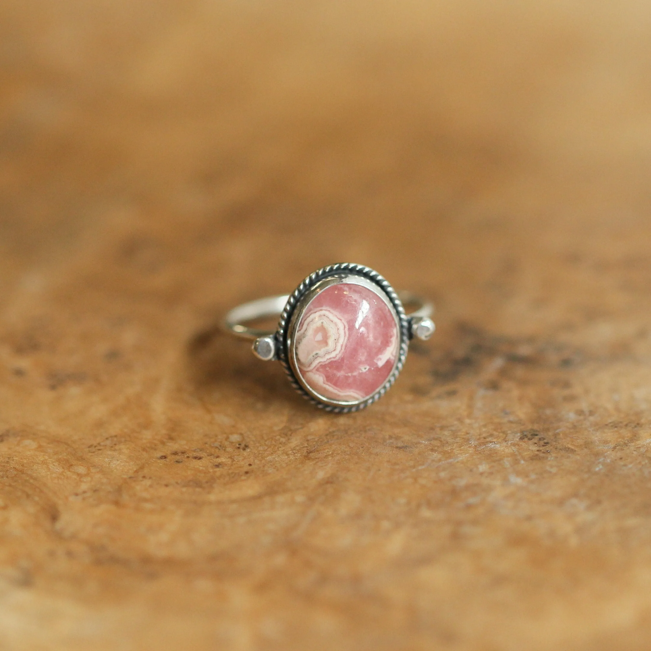 Delica Ring - Rhodochrosite Ring - .925 Sterling Silver Ring - Silversmith Ring - Rhodochrosite Stacker