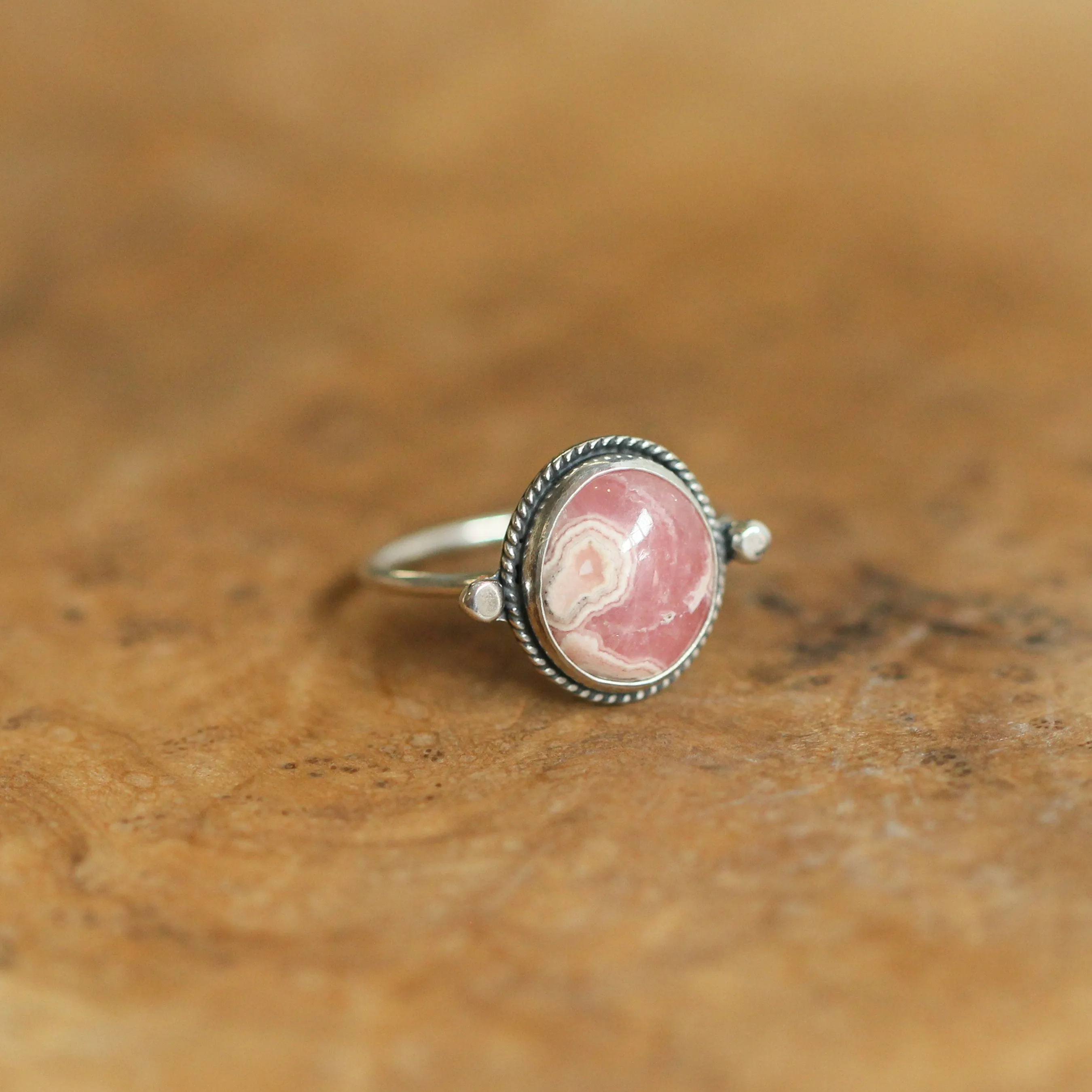 Delica Ring - Rhodochrosite Ring - .925 Sterling Silver Ring - Silversmith Ring - Rhodochrosite Stacker