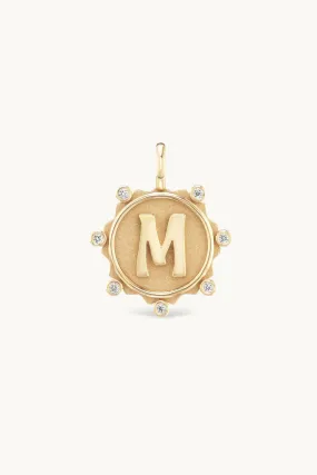 Diamond Borador Alphabet Coin Charm - 14k Yellow Gold