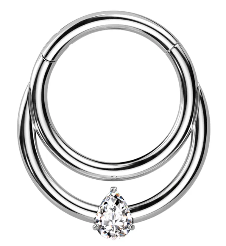 Double Hoop Teardrop CZ Titanium Hinged Segment Ring