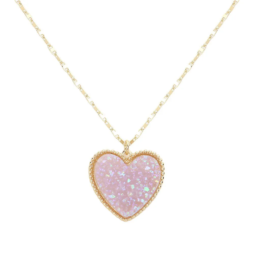 Druzy Heart Pendant Necklace