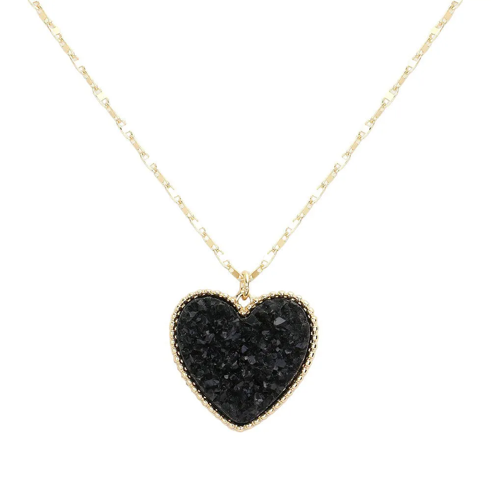 Druzy Heart Pendant Necklace