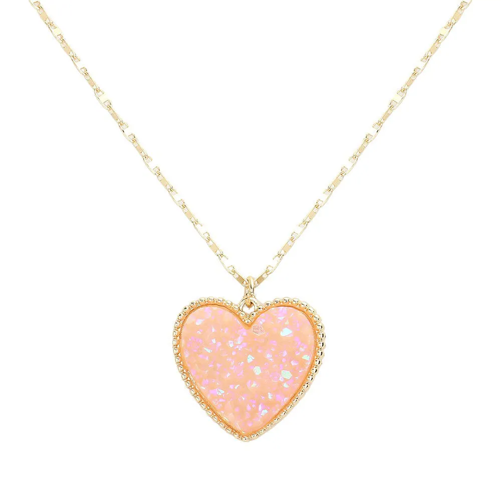 Druzy Heart Pendant Necklace