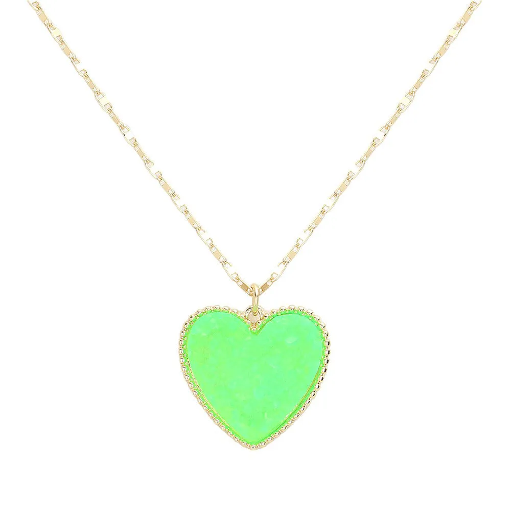 Druzy Heart Pendant Necklace