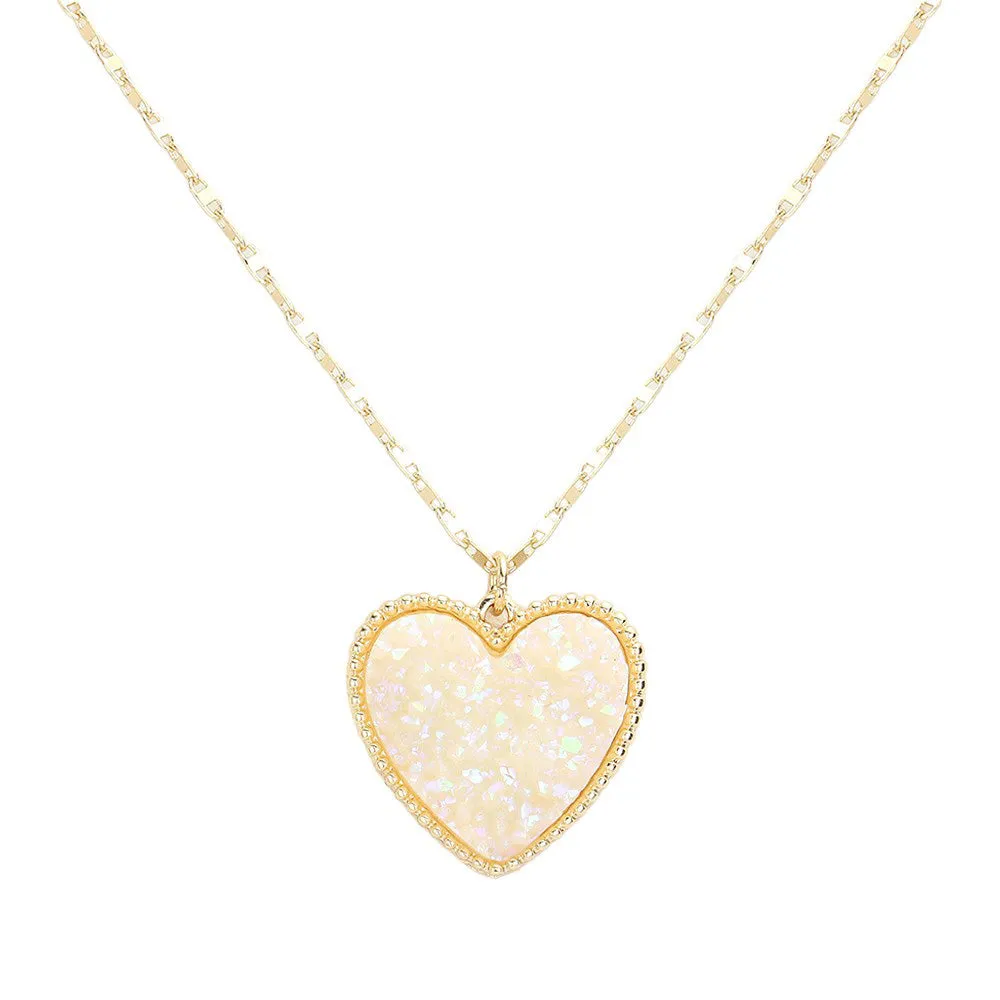 Druzy Heart Pendant Necklace